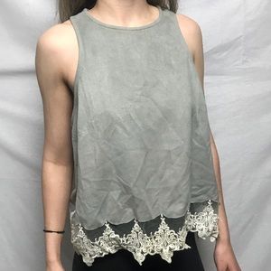 Sleeveless lace and suede top